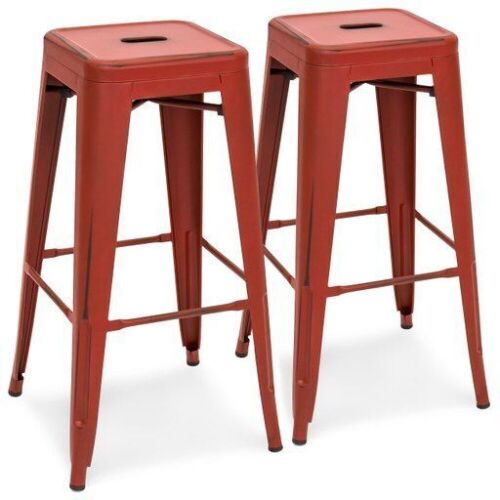 30in Set of 2 Modern Industrial Backless Metal Counter Height Bar Stools - Distressed Red - Lot 412