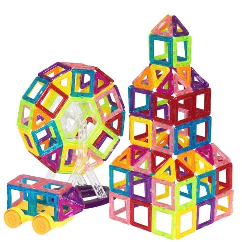 158-Piece Kids Mini Clear Magnetic Building Block Tile Toy Set for Education, STEM - Lot 431