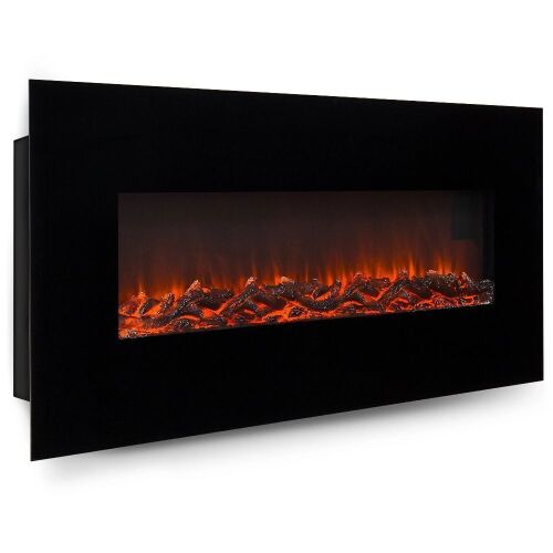 50' Indoor Electric Wall Mounted Fireplace Heater w/ Adjustable Heating - Black - Lot 434