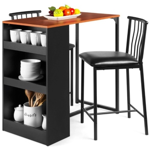 3-Piece Counter Height Kitchen Dining Table Set w/ Storage Shelves  - Lot 440