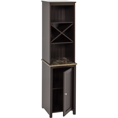 Wooden Bathroom Tall Tower Storage Cabinet Organizer w/ Faux-Slate Adjustable Shelves - Lot 647
