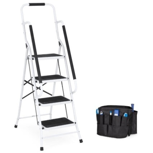 4-Step Portable Folding Ladder w/ Handrails, Attachable Tool Bag  - Lot 700