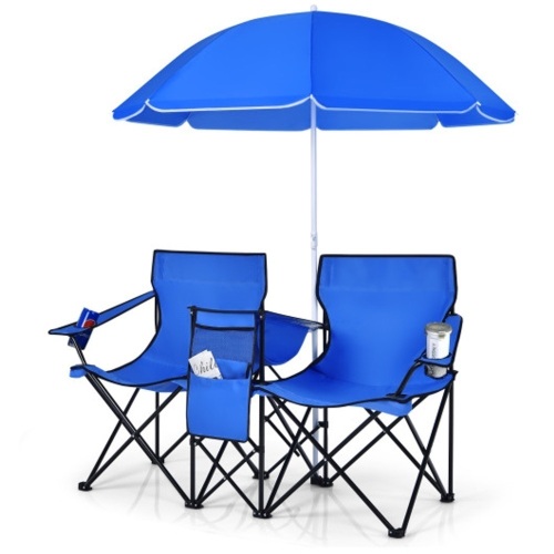 Portable Folding Picnic Double Chair with Umbrella  - Lot 710
