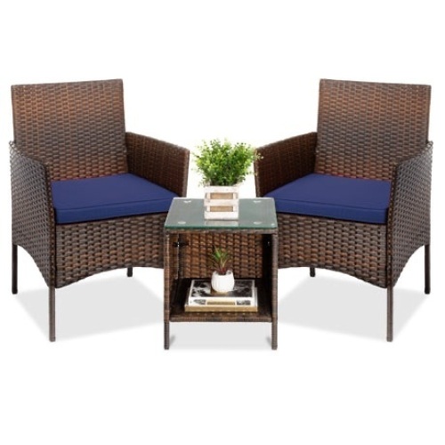 3-Piece Outdoor Patio Wicker Bistro Set w/ Side Storage Table  - Lot 786