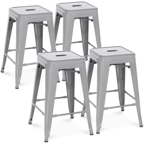 24" Set of 4 Indoor Outdoor Stackable Backless Counter Height Stools - Silver - Lot 317