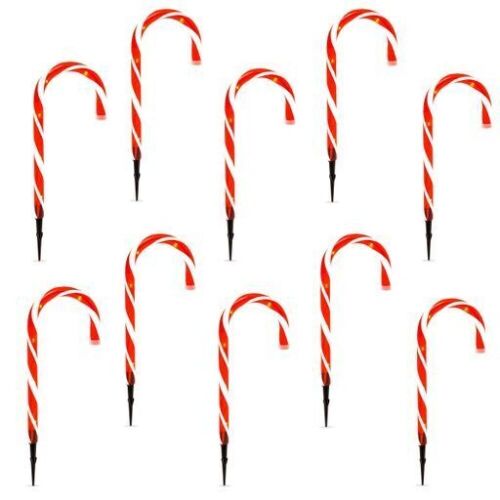 Set of (10) 15" Christmas Candy Cane Pathway Marker Lights, 25' Total Length - Lot 305