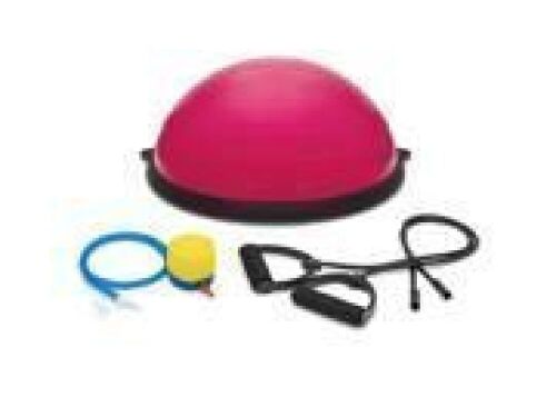 Half Ball Balance Trainer Yoga Exercise Fitness Platform W/ 2 Resistance Bands, Pump - Pink - Lot 554