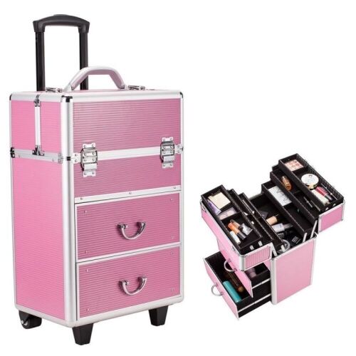 3-in-1 Rolling Professional Cosmetic Makeup Case - Pink - Lot 488