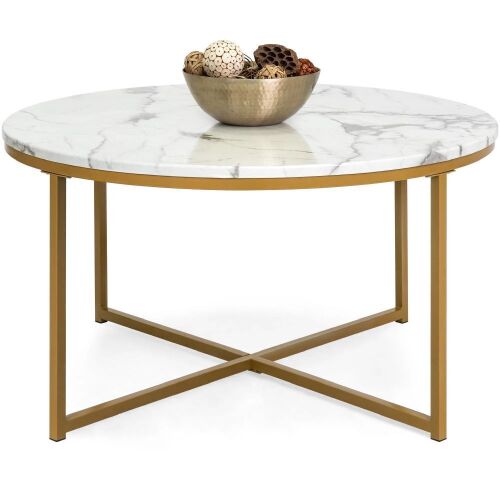 Round Coffee Table w/ Faux Marble Top, Metal Frame - 36in - Lot 347