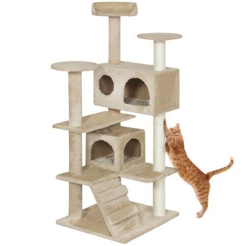 53" Multi-Level Cat Tree Scratcher Condo Tower - Beige - Lot 312