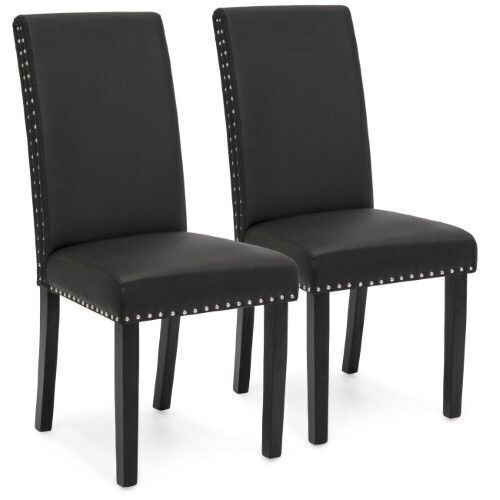 Set of (2) Faux Leather Upholstered Parsons Dining Chairs - Black - Lot 407