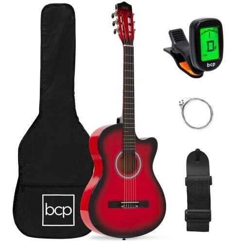 Beginner Acoustic Cutaway Guitar Set w/ Case, Strap, Capo - 38in - Lot 483