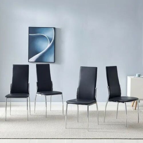 Set of (4) PU Leather Dining Chairs - Black - Lot 366