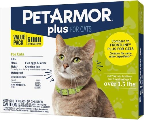 PetArmor Plus Flea & Tick Spot Treatment for Cats, over 1.5 lbs - 6 Month Supply - Lot 1078