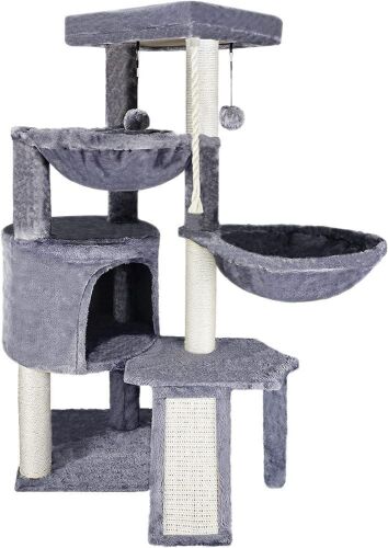 Three-Layer Cat Tree with Cat Condo and Two Hammocks - Gray - Lot 1142