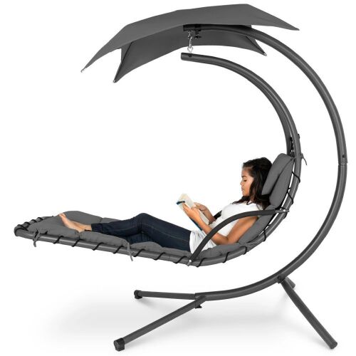 Hanging Curved Chaise Lounge Chair w/ Built-In Pillow, Removable Canopy - Lot 557