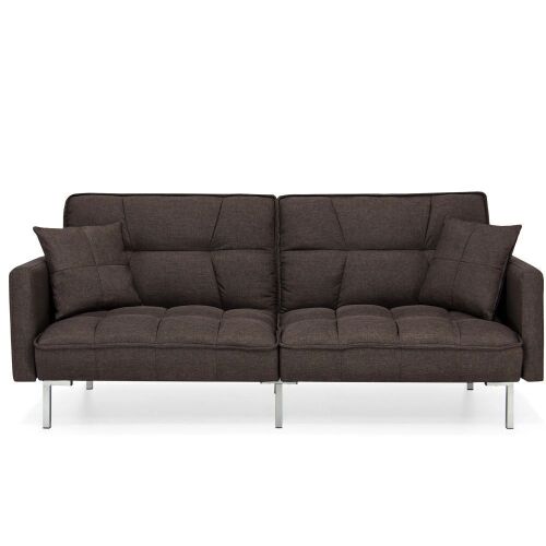 Convertible Linen Tufted Futon w/ 2 Plush Pillows, Split-Back Design - Lot 545