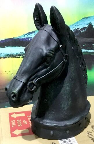 Black Polystone Horse Head Sculpture - Cosmetic Damage - Lot 972