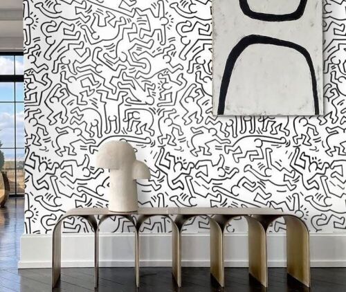 59.2 sq. ft. White Keith Haring Wallpaper - Lot 948