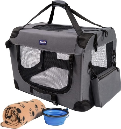 Petprsco Portable Collapsible Dog Crate with Soft Warm Blanket and Foldable Bowl   - Lot 869