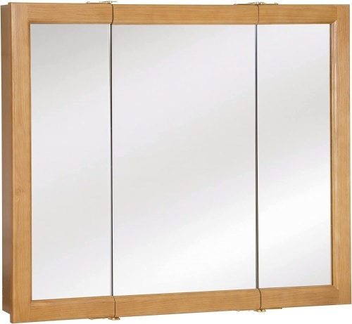 Design House Richland Assembled Framed Tri-View Surface-Mount Bathroom Medicine Cabinet Mirror, Nutmeg Oak, 36x30   - Lot 206