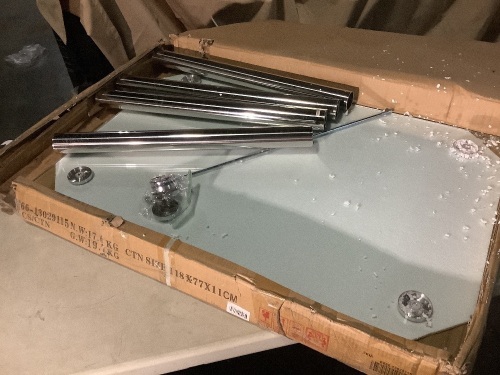 Glass Top Dining Table with Metal Legs - Missing Hardware, 1 Leg Dented  - Lot 197