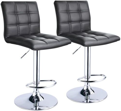 Leopard Modern Square PU Leather Adjustable Swivel Bar Stools with Back, Set of 2 - Lot 918