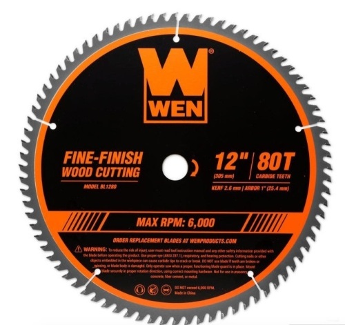 WEN BL1280 12-Inch 80-Tooth Fine-Finish Professional Woodworking Saw Blade for Miter Saws and Table Saws - Lot 138