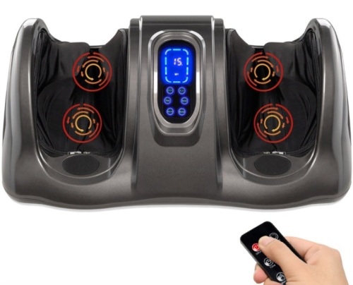 Therapeutic Foot Massager w/ High Intensity Rollers, Remote, 3 Modes, Gray, Heating Element Broken - Lot 166