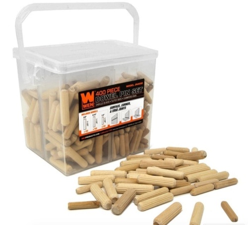 WEN JN400D 400-Piece Fluted Dowel Pin Variety Bucket w/ 1/4, 5/16, and 3/8-inch Woodworking Dowels - Lot 173