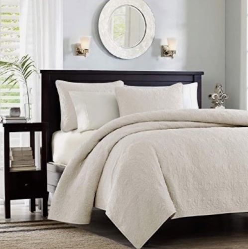 Madison Park Quebec Coverlet Quilted Cotton, King, Ivory - Lot 201
