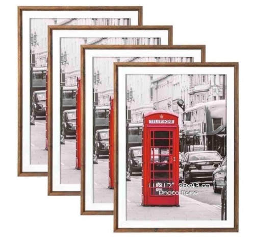 4 Pack 11x17 Matted Picture Frames, Brown - Lot 229