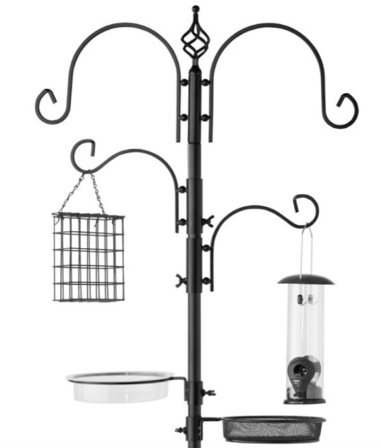 4-Hook Bird Feeding Station, Steel Feeder Stand w/ 2 Bird Feeders - 91in, Black - Lot 242