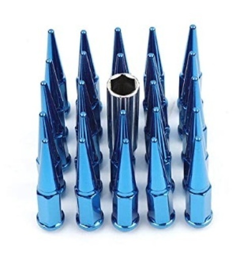 Spike Lug Nuts, 24Pcs Blue for Chevy Silverado Tahoe 4.4" Tall 14x1.5 - Lot 243