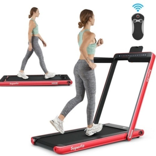 2 In 1 Folding Treadmill Dual Display With Bluetooth Speaker-Red, Ecommerce Return, Powers On, Box Damaged - Lot 275