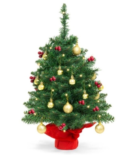 22in Tabletop Christmas Tree w/ Lights, Berries, Ornaments - Lot 510
