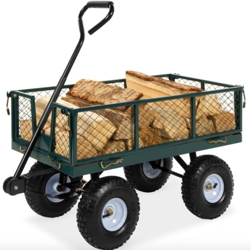 Steel Garden Utility Cart Wagon w/ 400lb Capacity, Removable Sides, Handle, Green, Missing Hardware - Lot 2567
