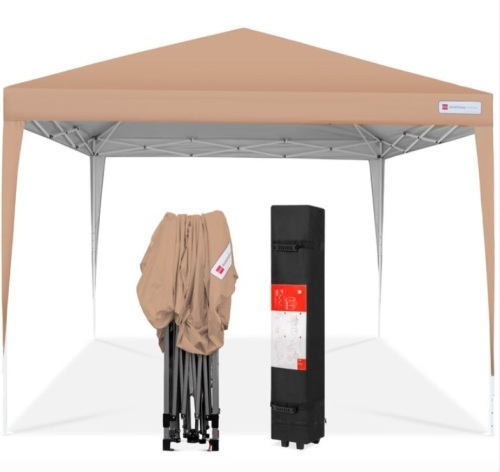 Outdoor Portable Pop Up Canopy Tent w/ Carrying Case, 10x10ft, Tan - Lot 333