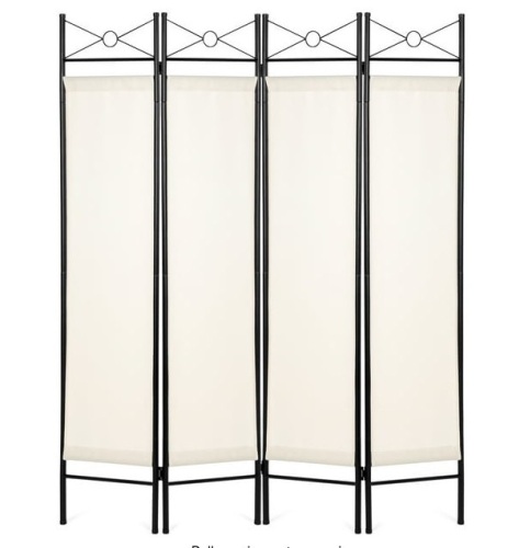 4-Panel Folding Privacy Screen w/ Steel Frame, 6ft, White - Lot 703