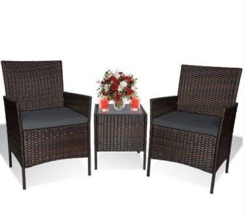 3 Pcs Patio Furniture Set, Black/Khaki - Lot 322