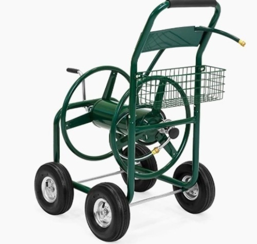 300ft Water Hose Reel Cart w/ Basket, Green - Lot 525