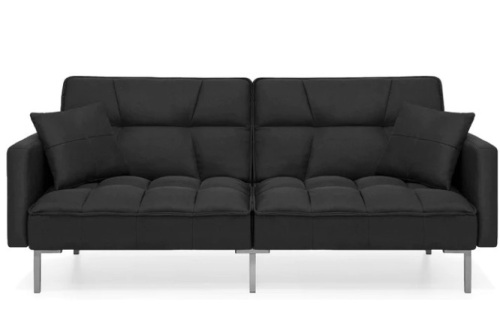 Convertible Linen Tufted Futon w/ 2 Plush Pillows - Lot 76