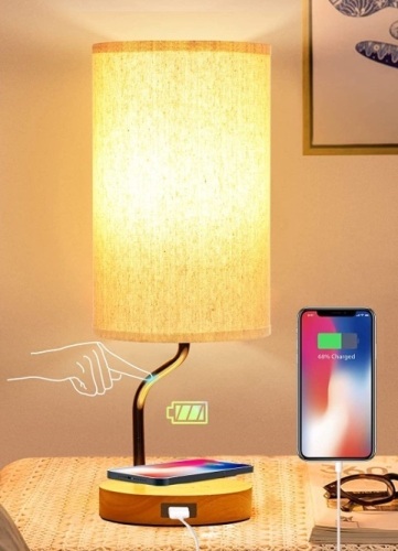 Bedside Table Lamp with Wireless Charger & USB Port - Lot 88