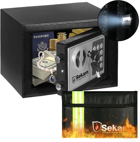 SEKAM Money Safe Box with Sensor Light & Fireproof Money Bag - Lot 270