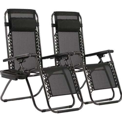 Zero gravity chair Set of 2 Rattan Stackable Black Metal Frame Zero Gravity Chair(s) with Black Factory Direct Wholesale Solid Seat - Lot 5