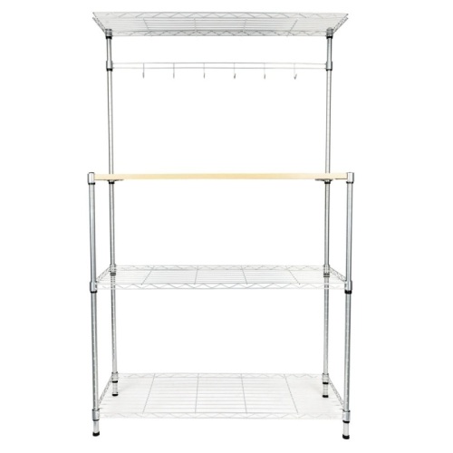 4-Tier Bakers Rack Storage Rack Microwave Oven Stand w/Cutting Board Chrome - Lot 129