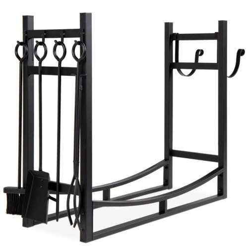 Steel Firewood Log Storage Rack & Tool Set w/ Kindling Holder - 34.25in - Lot 208
