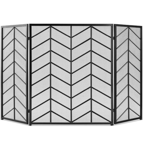 3-Panel Iron Chevron Fireplace Screen w/ Handles - 52x31in - Lot 210