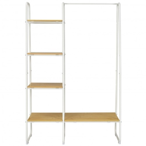 Clothes Rack Free Standing Storage Tower with Metal Frame-Natural - Lot 462
