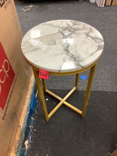 Round Coffee Side Table w/ Faux Marble Top, Metal Frame - 16in - Lot 533